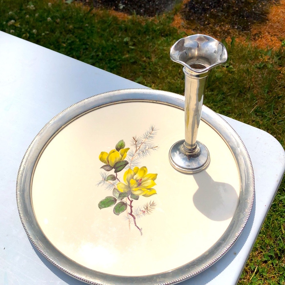 Vintage B & M Pewter Vase and Revere Ware Serving Tray.